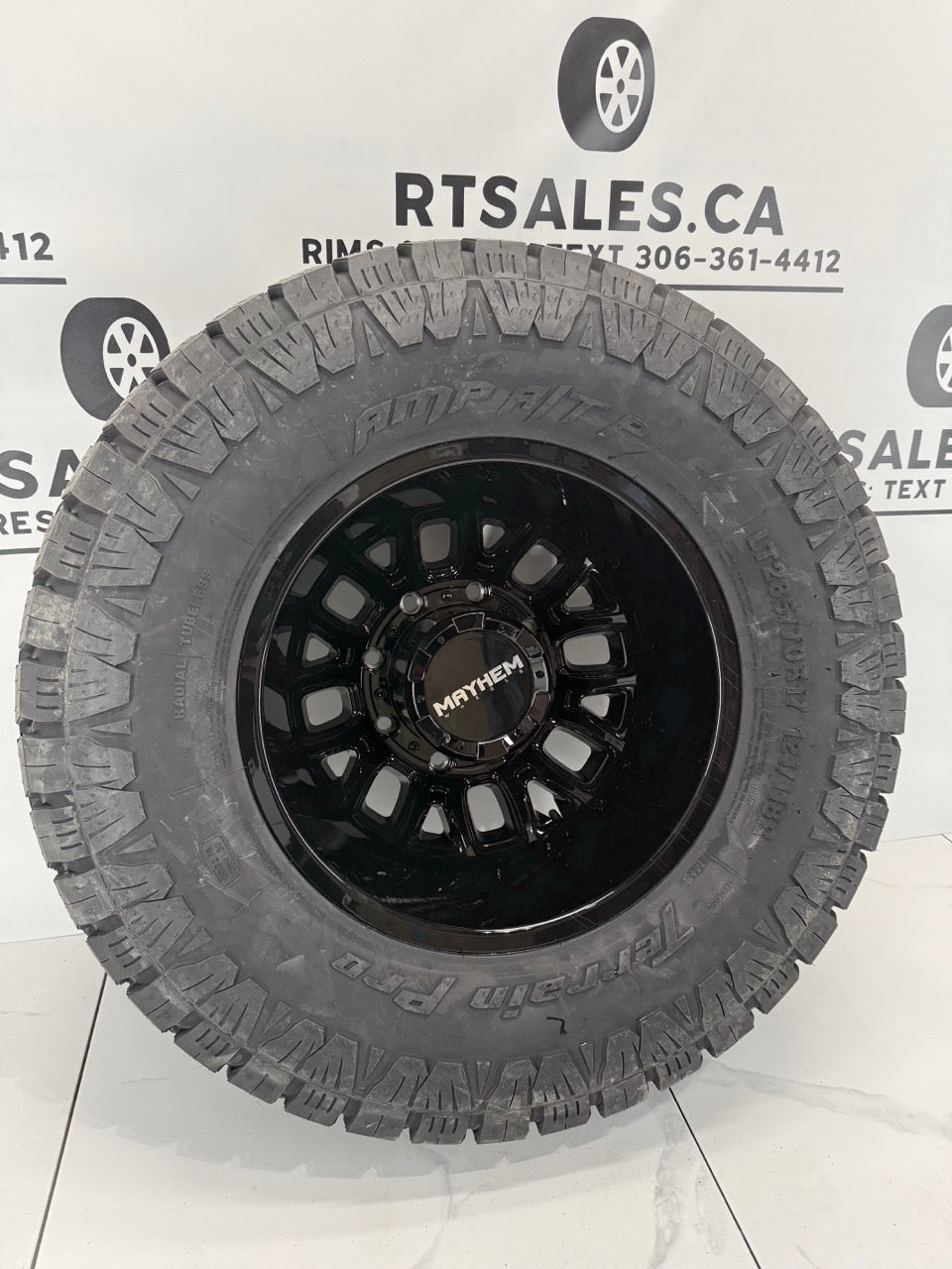 LT285/70/17 Amp Tires Mayhem Dually Rims 17 inch