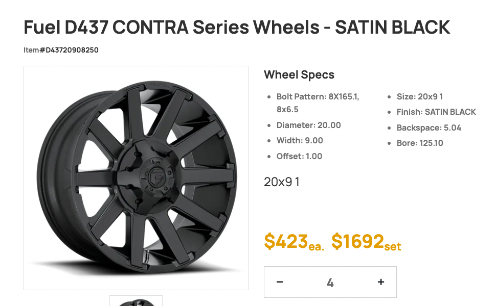 20x10 Fuel Contra Rims 8x165