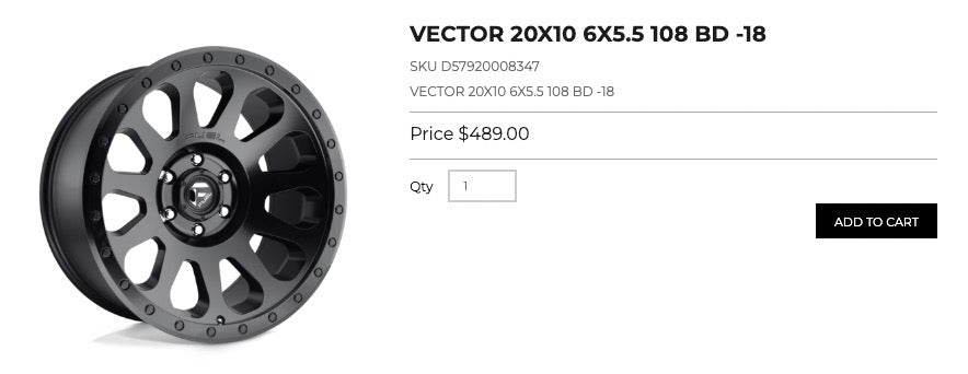 20x10 Fuel Vector Rims 6x139.7 - R&T Sales