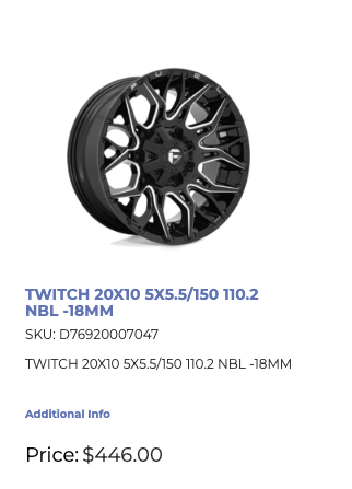 20x10 Fuel Twitch Rims 5x139/150 Dodge Ram Toyota Tundra