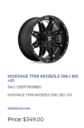 17 inch Fuel Hostage Rims 6x139.7/135 F-150 GM 1500 Ram