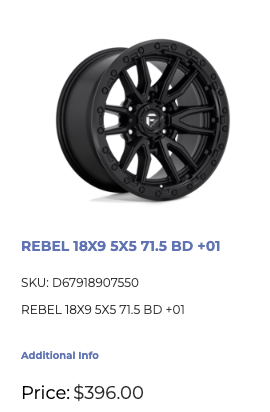 18 inch Fuel Rebel Rims 5x127 JEEP WRANGLER