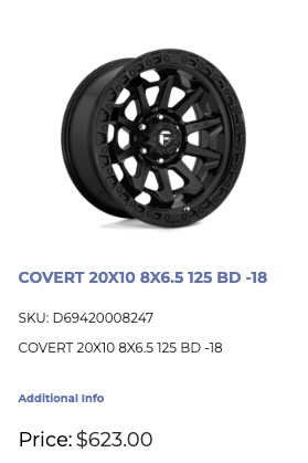 20 inch Fuel Covert Rims 8x165 Dodge Ram GMC Chevy 2500 3500