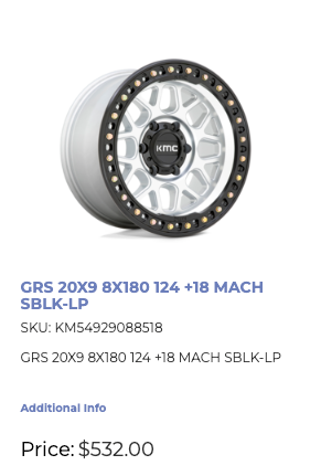20x9 KMC GRS Rims 8x180