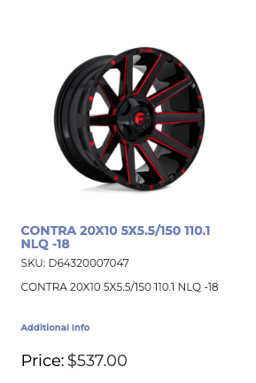 20x10 Fuel Contra Rims 5x139/150 Dodge Ram Toyota Tundra