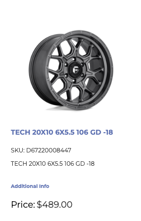 20 inch Fuel Tech Rims 6x139.7 GM 1500 Ram