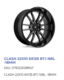 22x10 Fuel Clash Rims 6x135