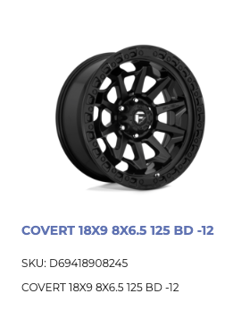 18 inch Fuel Covert Rims 8x165 Dodge Ram GMC Chevy 2500 3500
