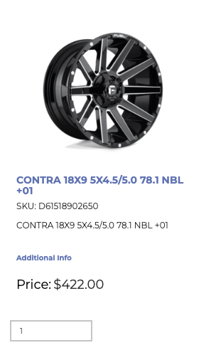 18x9 Fuel Contra Rims 5x114/127 Jeep Wrangler (Set of Five)
