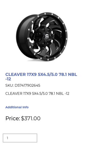 17x9 Fuel Cleaver Rims 5x114/127 Jeep Wrangler (Set of Five)