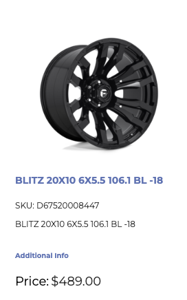 20 inch Fuel Blitz Rims 6x139.7 GM 1500 Ram