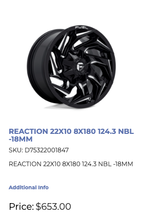 22x10 Fuel Reaction Rims 8x180 Chevy 2500 3500