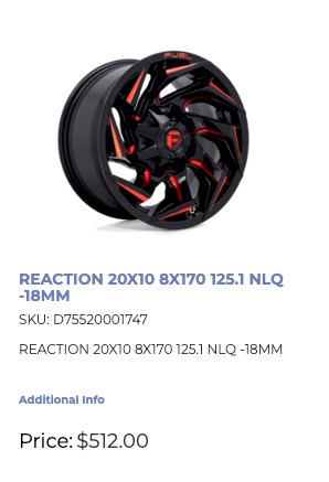 20x10 Fuel Reaction Rims 8x170