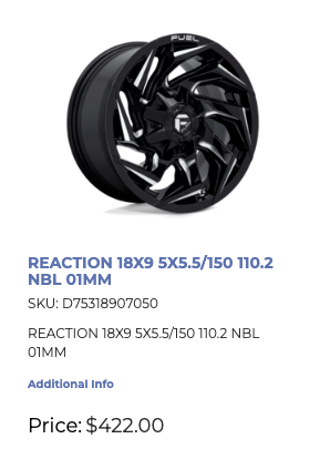 18x9 Fuel Reaction Rims 5x139 & 5x150 Dodge Ram 1500 Toyota Tundra