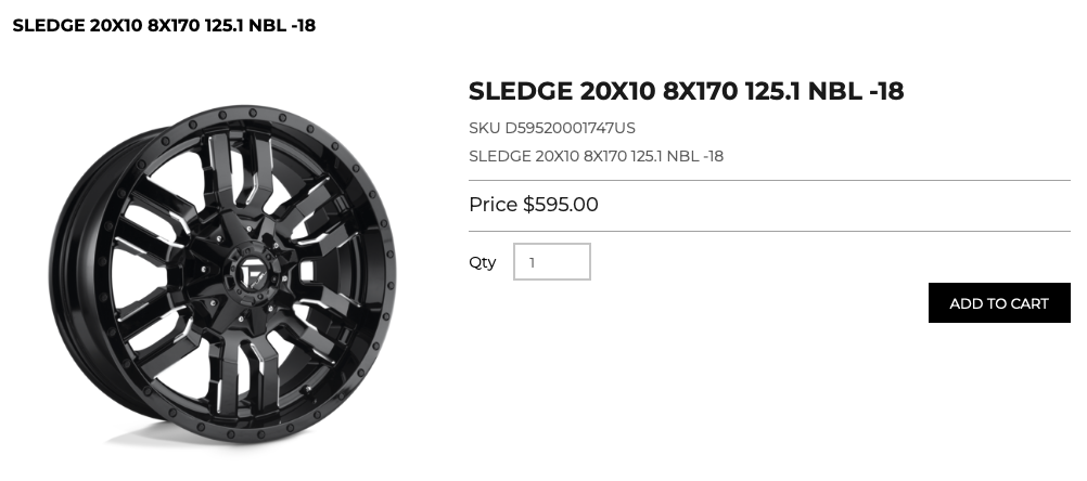 20x10 Fuel Sledge Rims 8x170 Ford F250 F350 Super Duty