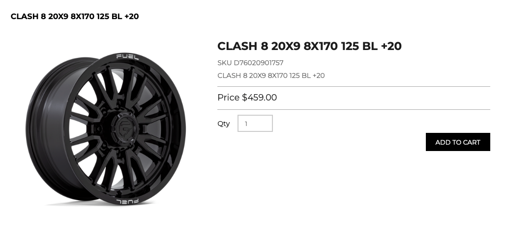 20x9 Fuel Clash Rims 8x170 Ford F250 F350 Super Duty