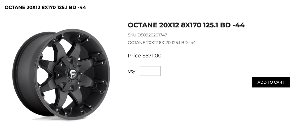 20x12 Fuel Octane Rims 8x170 Ford F250 F350 Super Duty