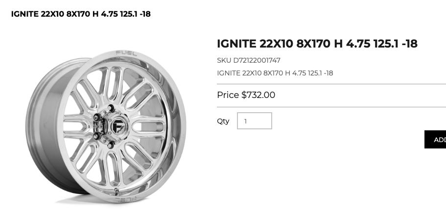 22 inch Fuel Ignite Rims 8x170 Ford F250 F350 Super Duty