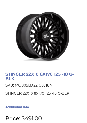 22x10 Moto Metal Stinger Rims Ford 8x170 F-250 F-350 Super Duty
