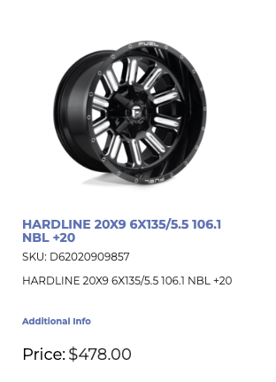 20x9 Fuel Hardline Rims 6x135/139 F-150 GM 1500 Ram