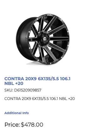 20x9 Fuel Contra Rims 6x135/139 F-150 GM 1500 Ram