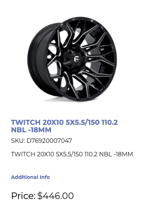 20x10 Fuel Twitch Rims 5x150/139 Dodge Ram Toyota Tundra