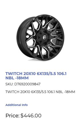 20x10 Fuel Twtich 6x135/139 Ford F-150 GMC Chevy 1500 RAM