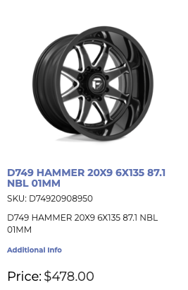 20x9 Fuel Hammer Rims 6x135 Ford F-150 and Expedition