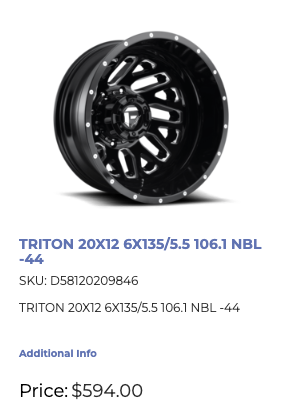 20x12 Fuel Triton 6x135/139 Ford F-150 GMC Chevy 1500 RAM