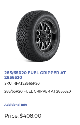 285/65/20 Fuel Gripper A/T 10 ply ALL season tires