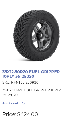 35x12.5x20 Fuel Gripper A/T 10 ply ALL Weather tires