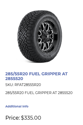 LT 285/55/20 Fuel Gripper A/T A.W LR-E