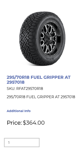 LT 295/70/18 Fuel Gripper A/T / LR-E (Set of Four)