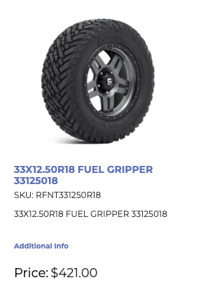 LT 33x12.5x18 Fuel Gripper M/T E All Season Tires