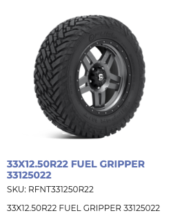LT 33x12.5x22 Fuel Gripper M/T. / FOUR TIRES