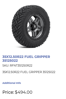 LT 35x12.5x22 Fuel GRIPPER M/T E Mud Tires
