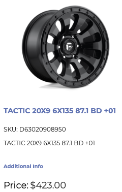 20x9 Fuel Tactic Rims 6x135 Ford F-150 Expedition