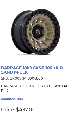 18x9 Black Rhino Barrage Rims 6x139.7 GM 1500 Ram