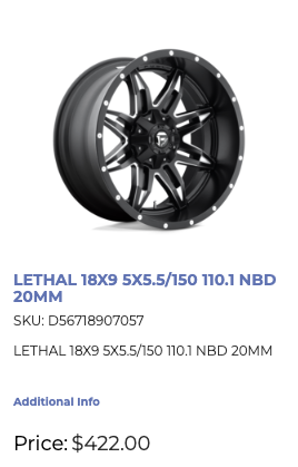 18x9 Fuel Lethal Rims 5x139/50 Dodge Ram 1500 Toyota Tundra