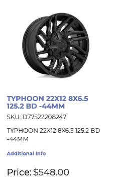 22x12 Fuel Typhoon Rims 8x165 Dodge Ram GMC Chevy 2500 3500
