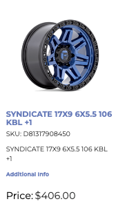 17x9 Fuel Syndicate Rims 6x139.7 GM 1500 Ram