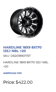 18x9 Fuel Hardline 8x170 Ford Super Duty F250 F350