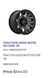 20x10 Fuel Traction Rims 8x170 Ford F250 F350 Super Duty