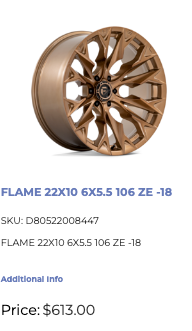 22x10 Fuel Flame Rims 6x139.7 GM 1500 Ram