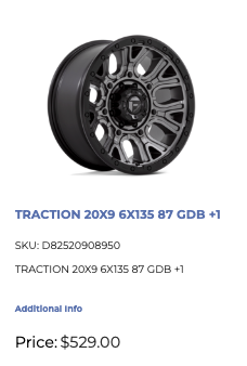 20x9 Fuel Traction Rims 6x135 Ford F-150 Expedition