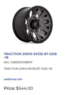 20x10 Fuel Traction Rims 6x135