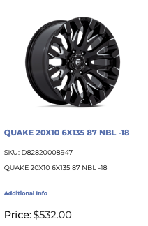 20x10 Fuel Quake Rims 6x135 Ford F-150 Expedition