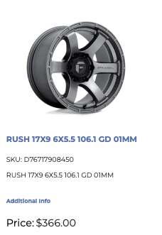 17x9 Fuel Rush Rims 6x139.7 GM 1500 Ram