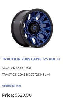 20x9 Fuel Traction Rims 8x170 Ford F250 F350 Super Duty