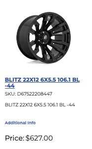 22x12 Fuel Blitz Rims 6x139.7 GM 1500 Ram